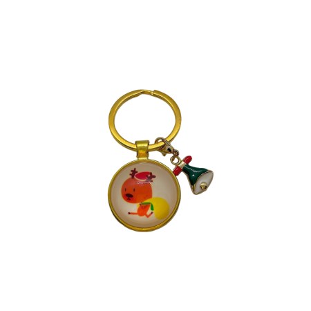 keychain goldplated little deer and metalic bell